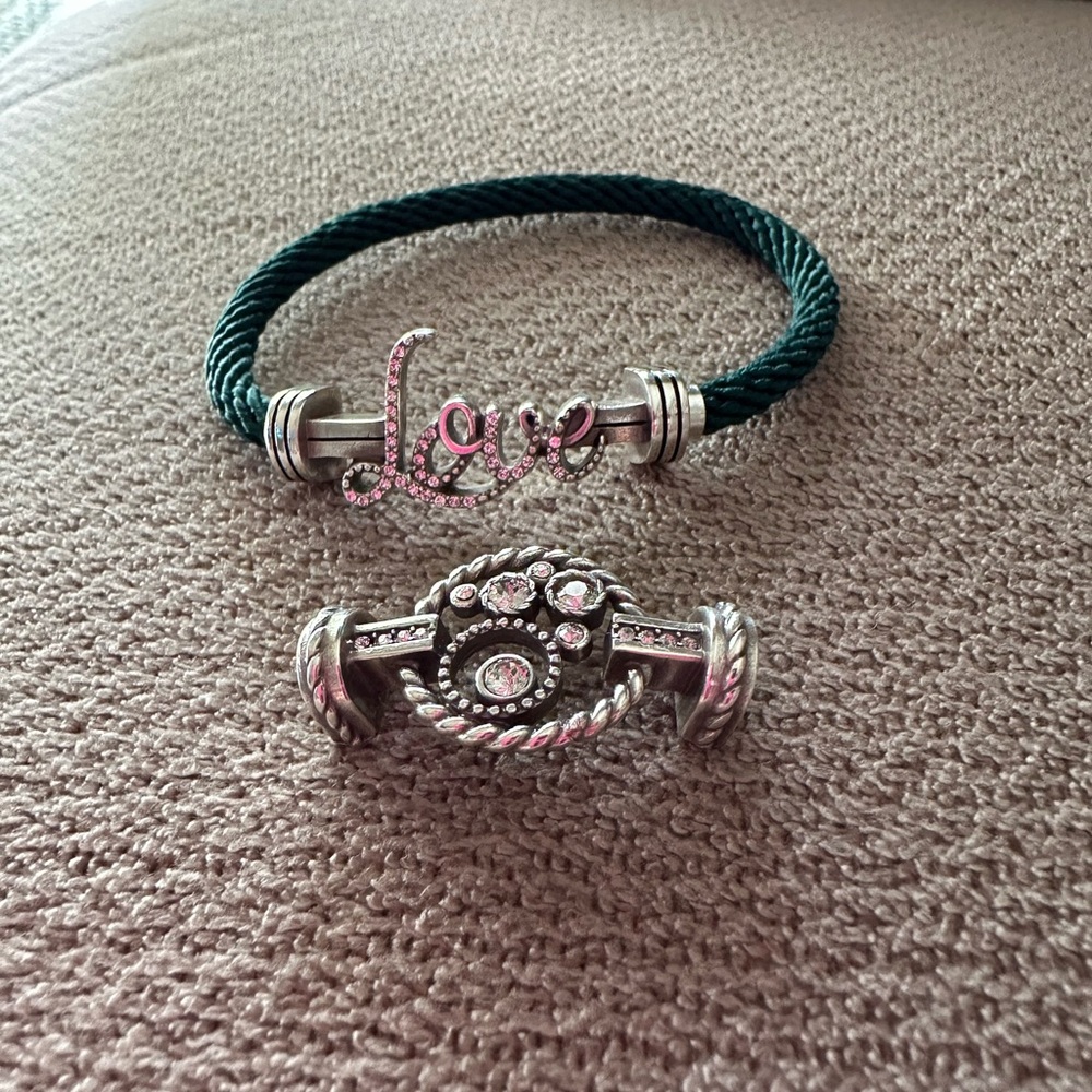 Brighton Silver and Green Love Bracelet and interchangeable adornments  NC